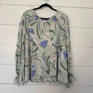 Nine West Women’s 2X Light Green Patterned Blouse Plus Size Career Office Core
